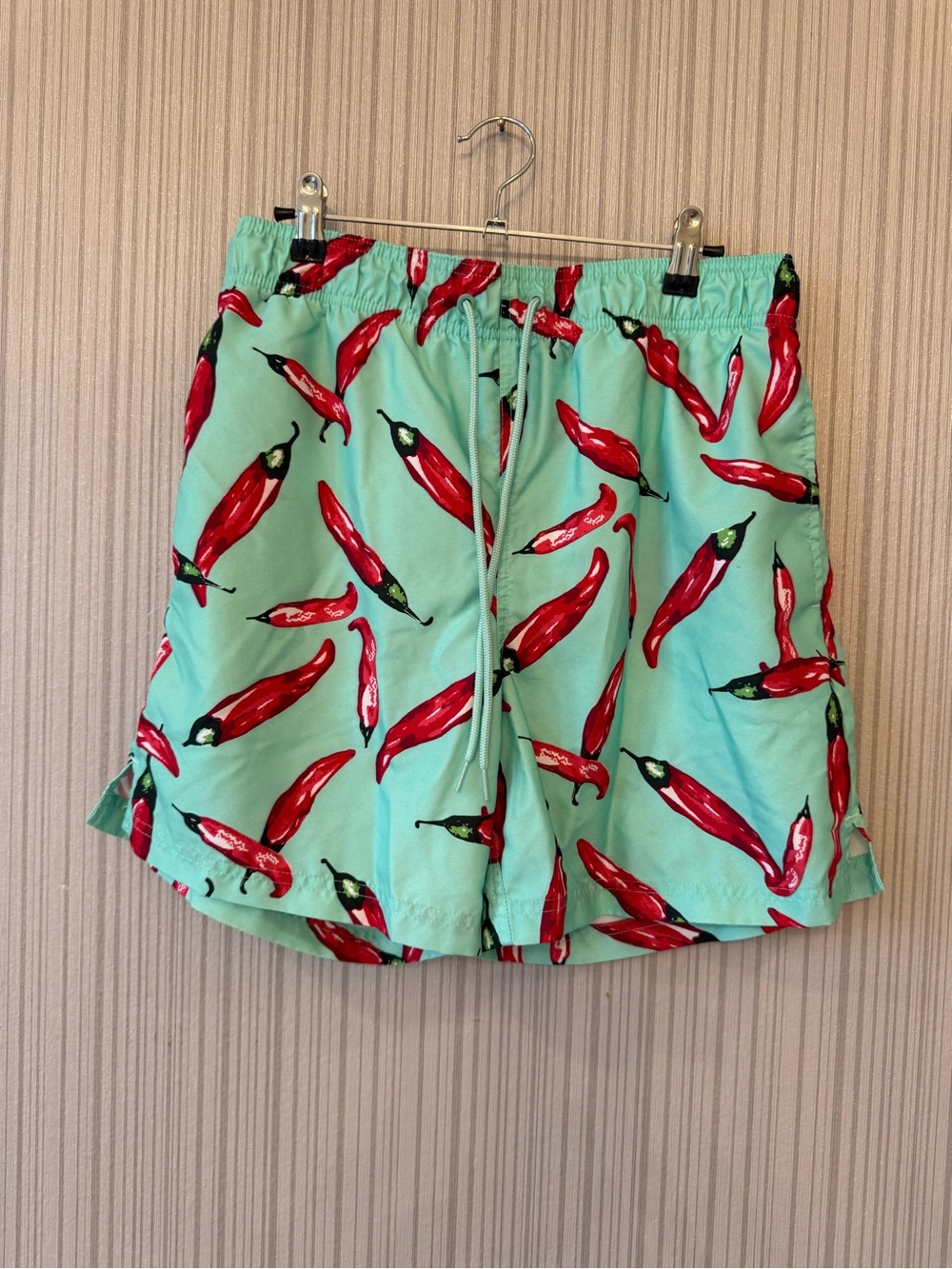 George Mint Green Swim Trunks with Red Pepper Motif